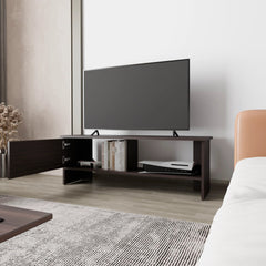 Stained Walnut Point Entertainment Center with a Door and Open Storage