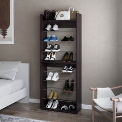 Wengue Tall Open Shoe Rack with Metal Rails and Multi-Tier Shelves