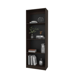 Stained Walnut Flat Bookcase with Open Storage and 4 Shelves