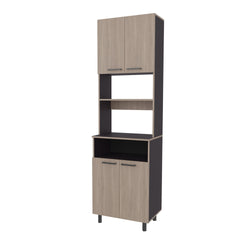 White Oak and Wengue Kitchen Pantry with Open Storage and 4 Doors