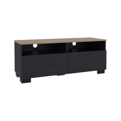 Wenge and Natural Oak TV Stand with a Door and Open Storage