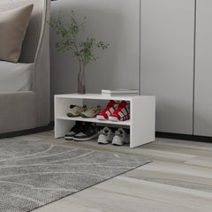 White 2-Shelf Shoe Rack with Low Horizontal Design