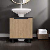 Natural Oak and Wenge Under Sink Storage Cabinet with Double Doors