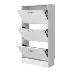 White Shoe Rack with 3 Flip-Down Compartments