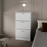 White Shoe Rack with 3 Flip-Down Compartments
