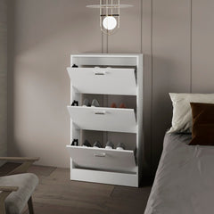 White Shoe Rack with 3 Flip-Down Compartments