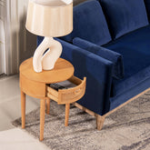 Cabana 18" Round Cane Rattan Storage Side Table, Natural Brown Oak Wood