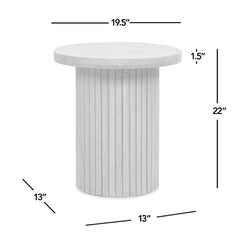 Kenzie 19.5" Fluted Pillar Round Accent Side Table, Light Natural Brown Rubberwood