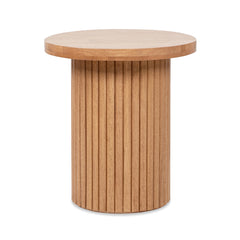 Kenzie 19.5" Fluted Pillar Round Accent Side Table, Light Natural Brown Rubberwood