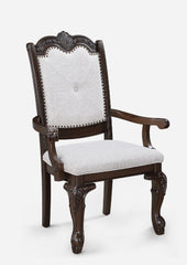 2pc Arm Chairs Beautifully Detailed Frames Luxurious Upholstery Coffee Brown Solid Wood Dining Furniture
