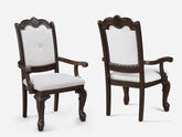 2pc Arm Chairs Beautifully Detailed Frames Luxurious Upholstery Coffee Brown Solid Wood Dining Furniture