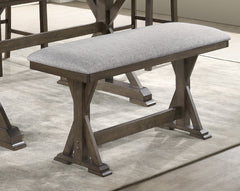 1pc Rustic Upholstered Counter Height Dining Bench Rich Wood Finish Wooden Dining Room Furniture Brown