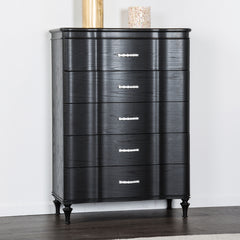 Glamorous Finish 1pc Chest Curved Front Full Extension Drawer Acrylic Handles Turned Wooden Legs Felt Lined Top Drawer Black Finish Bedroom Furniture