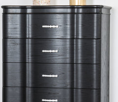 Glamorous Finish 1pc Chest Curved Front Full Extension Drawer Acrylic Handles Turned Wooden Legs Felt Lined Top Drawer Black Finish Bedroom Furniture
