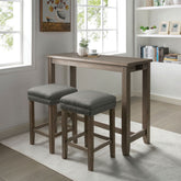 Transitional Style 3pc Dining Table Set 1x Table 2x Stool Padded Seat Nailhead Trim USB Port Wire Brushed Gray And Gray Finish