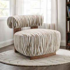 1pc Accent Chair zebra Strips Fabric Hight Density Foam Cylindrical Backrest Beige Finish Primary Living Room