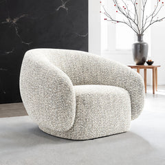 Contemporary Style 1pc Swivel Chair Boucle Upholstered 360 Degree Swivel Base armrest Slope Curved High Density Foam Brown Finish