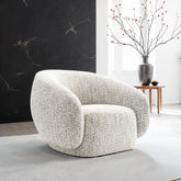 Contemporary Style 1pc Swivel Chair Boucle Upholstered 360 Degree Swivel Base armrest Slope Curved High Density Foam Brown Finish