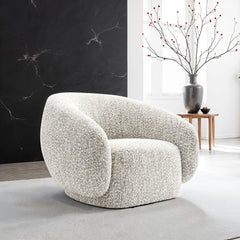 Contemporary Style 1pc Swivel Chair Boucle Upholstered 360 Degree Swivel Base armrest Slope Curved High Density Foam Brown Finish