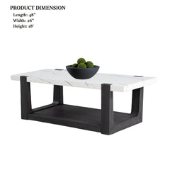 Modern Contemporary Style 1pc Coffee Table Faux Marble Top Two Tone Design Black And White Finish Primary Living Room