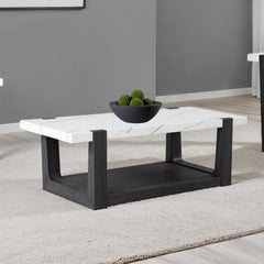 Modern Contemporary Style 1pc Coffee Table Faux Marble Top Two Tone Design Black And White Finish Primary Living Room