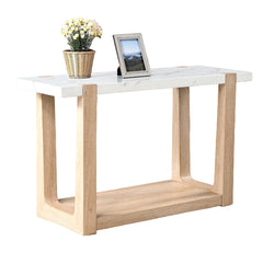 1pc Sofa Table Faux Marble Top Two Tone Design Contemporary Natural And White Finish Primary Living Room