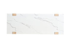 1pc Sofa Table Faux Marble Top Two Tone Design Contemporary Natural And White Finish Primary Living Room