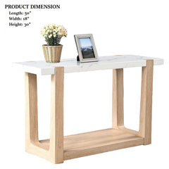 1pc Sofa Table Faux Marble Top Two Tone Design Contemporary Natural And White Finish Primary Living Room