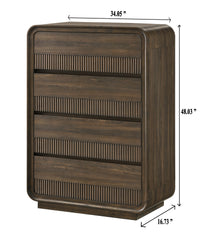 Mid-century Flair Rounded Edges 1pc Chest Warm Wood Finish Five Drawer Storage Wooden Bedroom Furniture