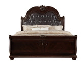 1pc Traditional Style Faux Leather Upholstered Headboard Button Tufted Formal Bedroom Furniture Formal King Sleigh Bed Antique Brown Finish