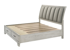 1pc Queen Storage Platform Bed Upholstered Ultra-plush Headboard Two Footboard Storage Drawers Solid Wood White Mist