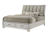 1pc Queen Storage Platform Bed Upholstered Ultra-plush Headboard Two Footboard Storage Drawers Solid Wood White Mist