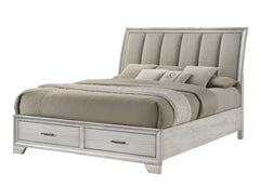 1pc Queen Storage Platform Bed Upholstered Ultra-plush Headboard Two Footboard Storage Drawers Solid Wood White Mist