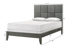 1pc Full Size Bed Contemporary Design Textured Front Panels Features Geometric Paneling Headboard Gray Gun Metal Finish