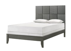 1pc Full Size Bed Contemporary Design Textured Front Panels Features Geometric Paneling Headboard Gray Gun Metal Finish