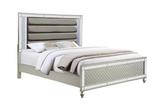 Modern Luxury Stunning Silver Finish 1pc King Side Panel Bed Plush Channel Tufted Integrated LED Lighting