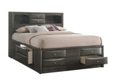 Gray King Storage Platform Captain's Bed with Bookcase Headboard Drawers Solid Wood Furniture