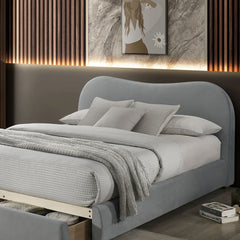 Light Gray Velvet Upholstered 1pc Eastern King Size Bed Curved Design Headboard Storage FB Bedroom Furniture Bedframe