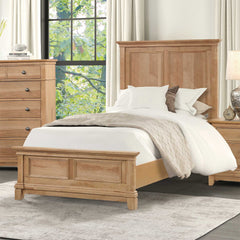 Bedroom Furniture Farmhouse Style 1pc Twin Size Bed Plank Headboard Natural Oak Finish Bedframe