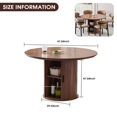 Round Dining Table with Two Layers of Storage Shelves. Wood Tea Desk, Flexible-opening Storage Door. Large storage space, Living Room or Kitchen