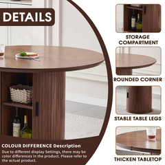 Round Dining Table with Two Layers of Storage Shelves. Wood Tea Desk, Flexible-opening Storage Door. Large storage space, Living Room or Kitchen