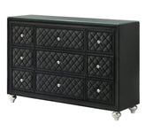 1pc Traditional Nine Drawers Velvet Tufted Drawer Fronts Faux Crystal Drawer Knobs Diamond-patterned Tufted Accents Black