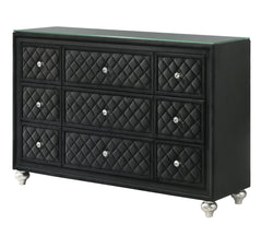 1pc Traditional Nine Drawers Velvet Tufted Drawer Fronts Faux Crystal Drawer Knobs Diamond-patterned Tufted Accents Black