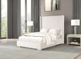Bedroom Furniture White Color Contemporary 1pc Full Size Bed Fur Chenille Fabric Mattress Ready