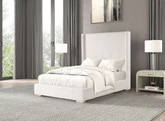 Bedroom Furniture White Color Contemporary 1pc Full Size Bed Fur Chenille Fabric Mattress Ready