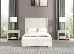 Bedroom Furniture White Color Contemporary 1pc Full Size Bed Fur Chenille Fabric Mattress Ready