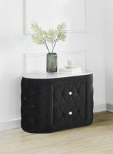 1pc Black Nightstand Upholstery Fabric Marble Top Two Storage Drawers Wooden Bedroom Furniture Oval Black