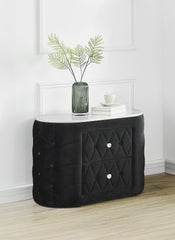 1pc Black Nightstand Upholstery Fabric Marble Top Two Storage Drawers Wooden Bedroom Furniture Oval Black