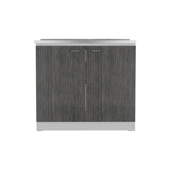 Napoles Utility Sink with Cabinet, One Shelf, Double Door Cabinet -White / Smokey Oak