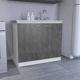 Napoles Utility Sink with Cabinet, One Shelf, Double Door Cabinet -White / Smokey Oak